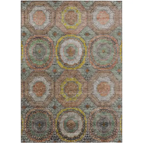 Sage Copper And Gold Geometric Washable Indoor Outdoor Area Rug Photo 1