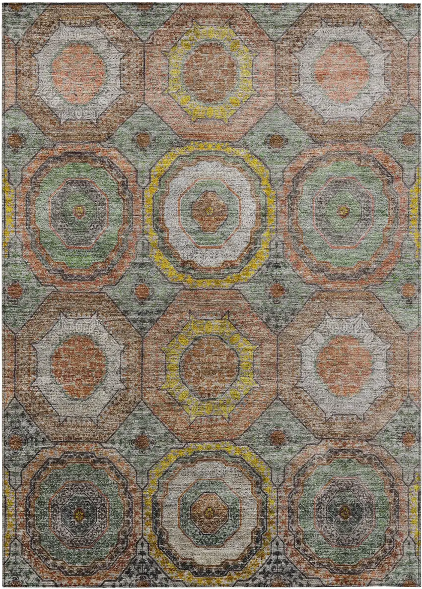 Sage Copper And Gold Geometric Washable Indoor Outdoor Area Rug Photo 1