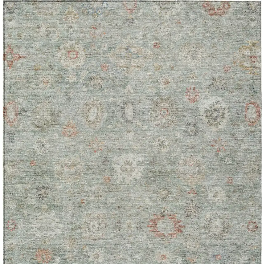 Sage Copper And Ivory Damask Washable Indoor Outdoor Area Rug Photo 9