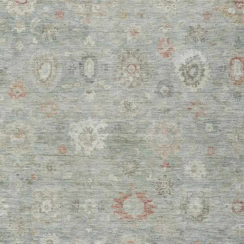 Sage Copper And Ivory Damask Washable Indoor Outdoor Area Rug Photo 4