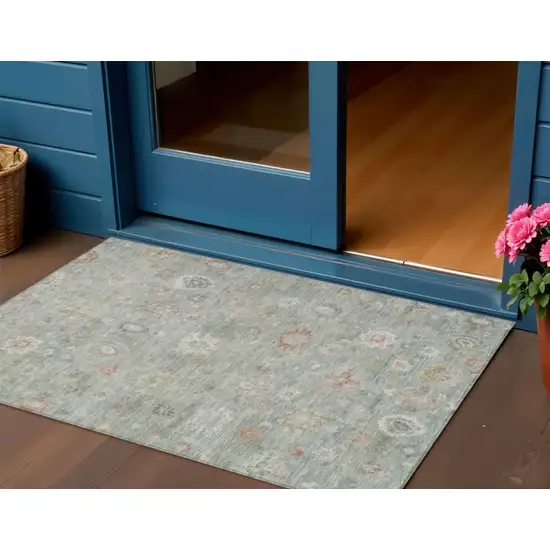 Sage Copper And Ivory Damask Washable Indoor Outdoor Area Rug Photo 2
