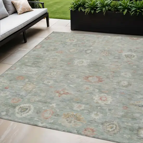 Sage Copper And Ivory Damask Washable Indoor Outdoor Area Rug Photo 2