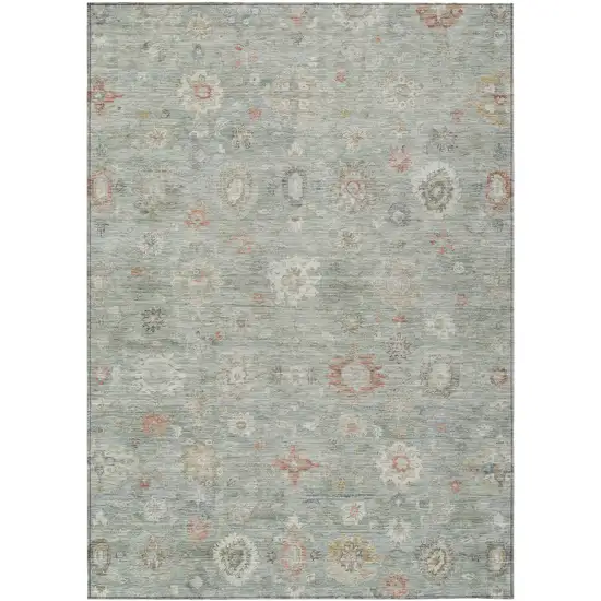 Sage Copper And Ivory Damask Washable Indoor Outdoor Area Rug Photo 1