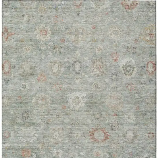 Sage Copper And Ivory Damask Washable Indoor Outdoor Area Rug Photo 4