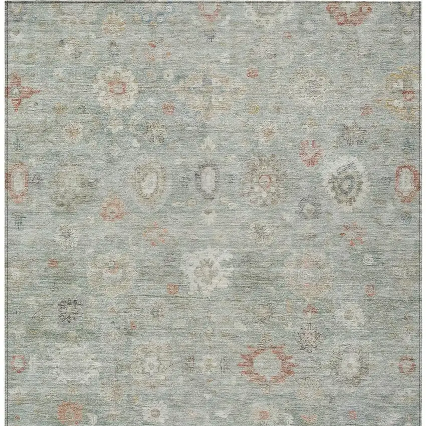 Sage Copper And Ivory Damask Washable Indoor Outdoor Area Rug Photo 4