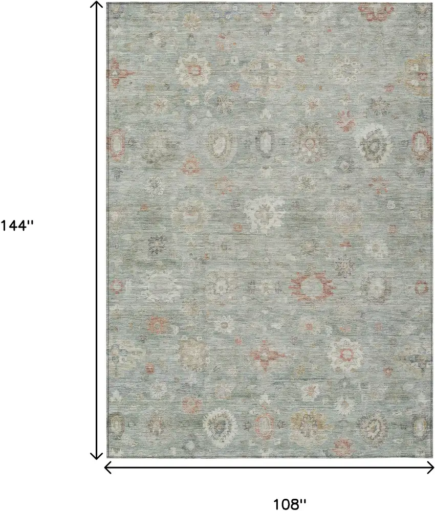 Sage Copper And Ivory Damask Washable Indoor Outdoor Area Rug Photo 9