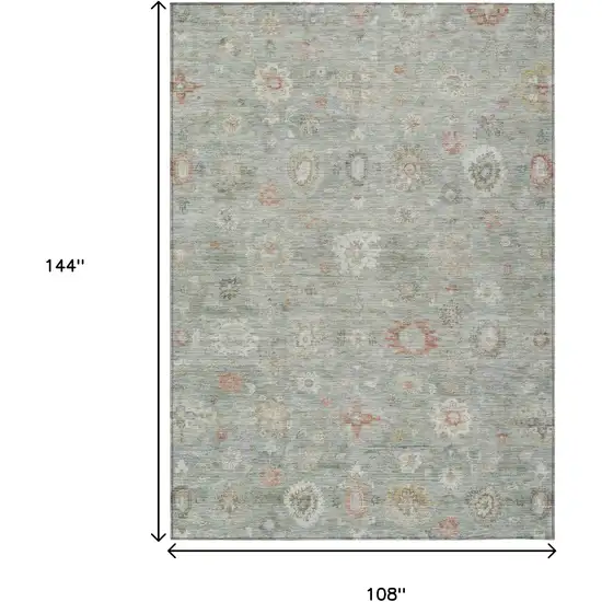 Sage Copper And Ivory Damask Washable Indoor Outdoor Area Rug Photo 9