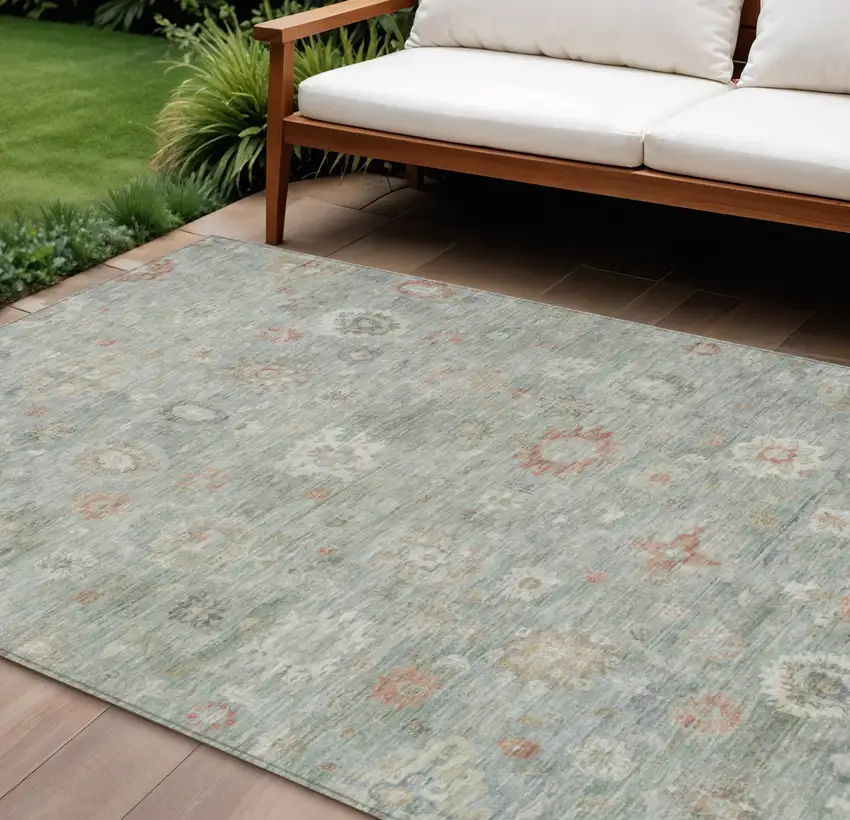 Sage Copper And Ivory Damask Washable Indoor Outdoor Area Rug Photo 2