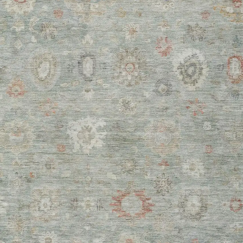 Sage Copper And Ivory Damask Washable Indoor Outdoor Area Rug Photo 4