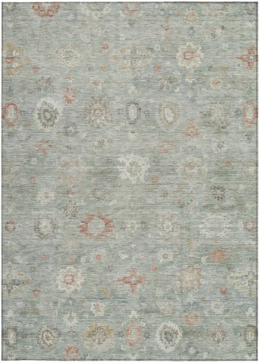 Sage Copper And Ivory Damask Washable Indoor Outdoor Area Rug Photo 3