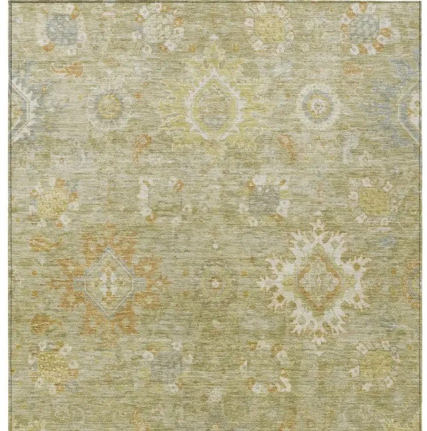Sage Copper And Ivory Floral Medallion Washable Indoor Outdoor Area Rug Photo 4