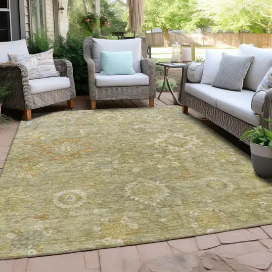 Sage Copper And Ivory Floral Medallion Washable Indoor Outdoor Area Rug Photo 5