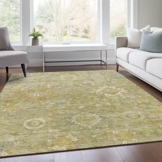 Sage Copper And Ivory Floral Medallion Washable Indoor Outdoor Area Rug Photo 7