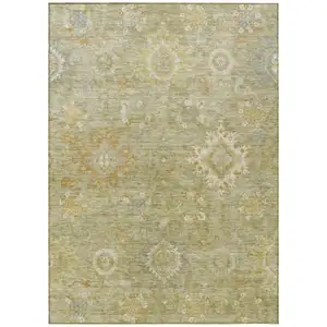 Photo of Sage Copper And Ivory Floral Medallion Washable Indoor Outdoor Area Rug