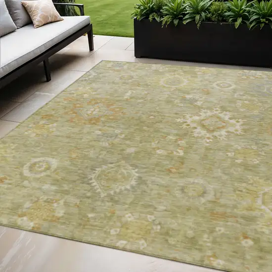 Sage Copper And Ivory Floral Medallion Washable Indoor Outdoor Area Rug Photo 2