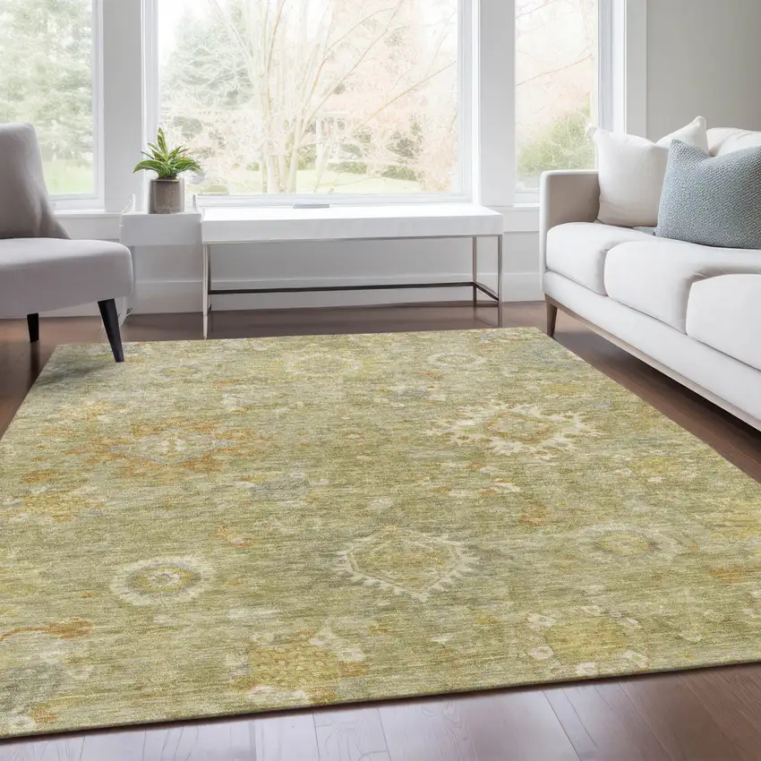 Sage Copper And Ivory Floral Medallion Washable Indoor Outdoor Area Rug Photo 8