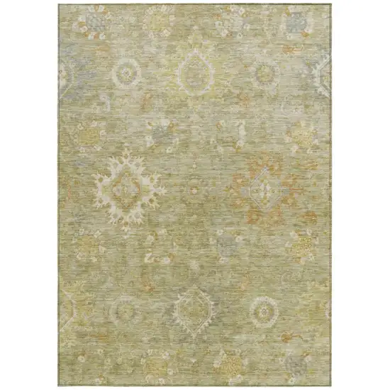 Sage Copper And Ivory Floral Medallion Washable Indoor Outdoor Area Rug Photo 3