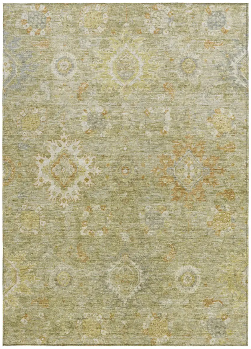 Sage Copper And Ivory Floral Medallion Washable Indoor Outdoor Area Rug Photo 3