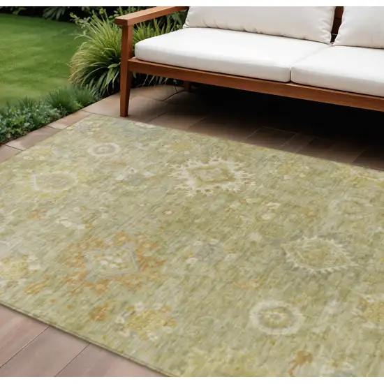Sage Copper And Ivory Floral Medallion Washable Indoor Outdoor Area Rug Photo 2