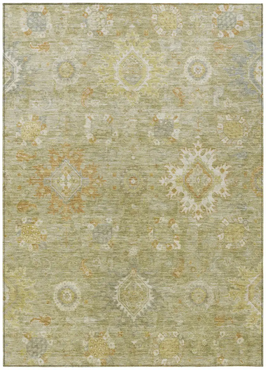 Sage Copper And Ivory Floral Medallion Washable Indoor Outdoor Area Rug Photo 1