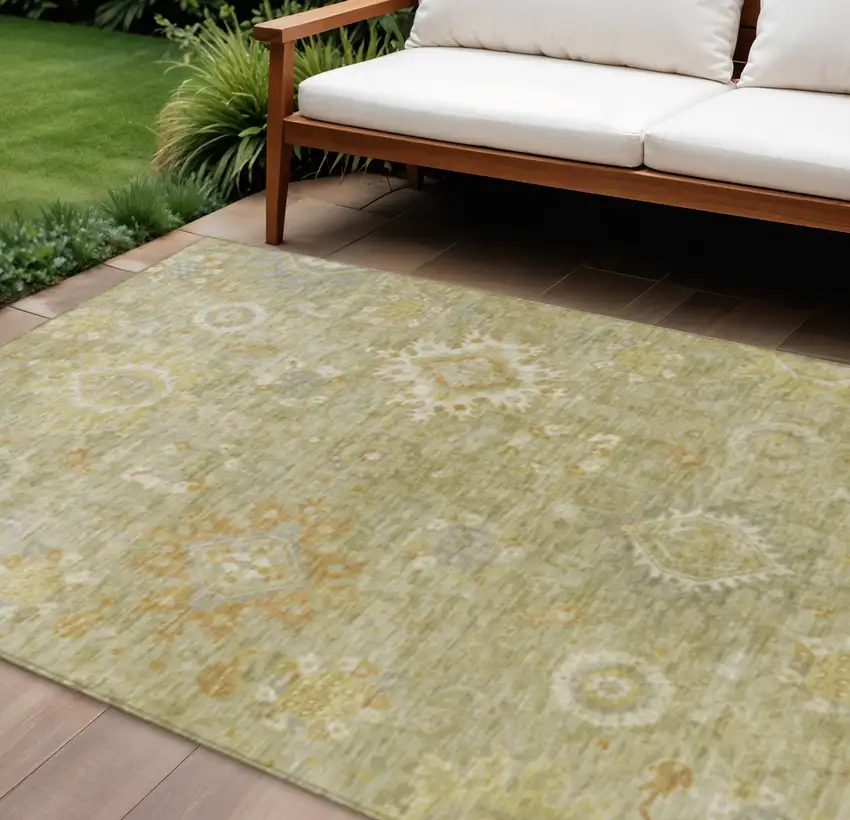 Sage Copper And Ivory Floral Medallion Washable Indoor Outdoor Area Rug Photo 2