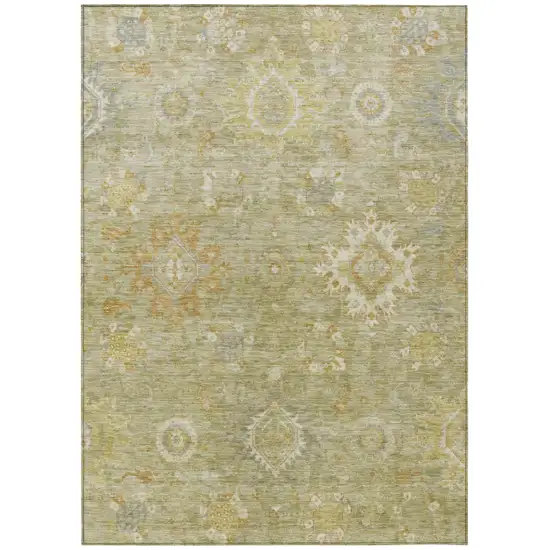 Sage Copper And Ivory Floral Medallion Washable Indoor Outdoor Area Rug Photo 1
