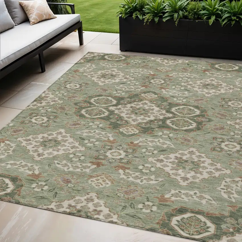 Sage Copper And Ivory Medallion Washable Indoor Outdoor Area Rug Photo 2