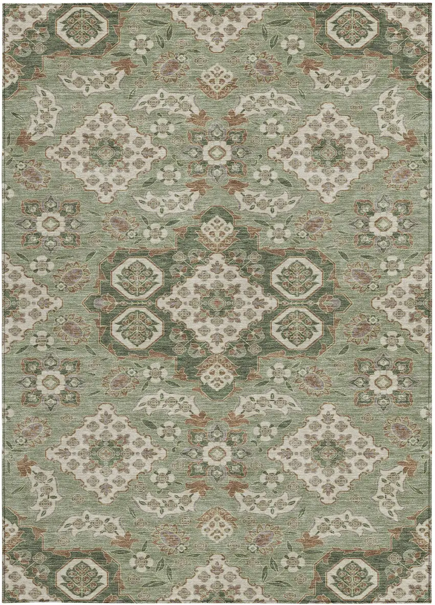 Sage Copper And Ivory Medallion Washable Indoor Outdoor Area Rug Photo 3