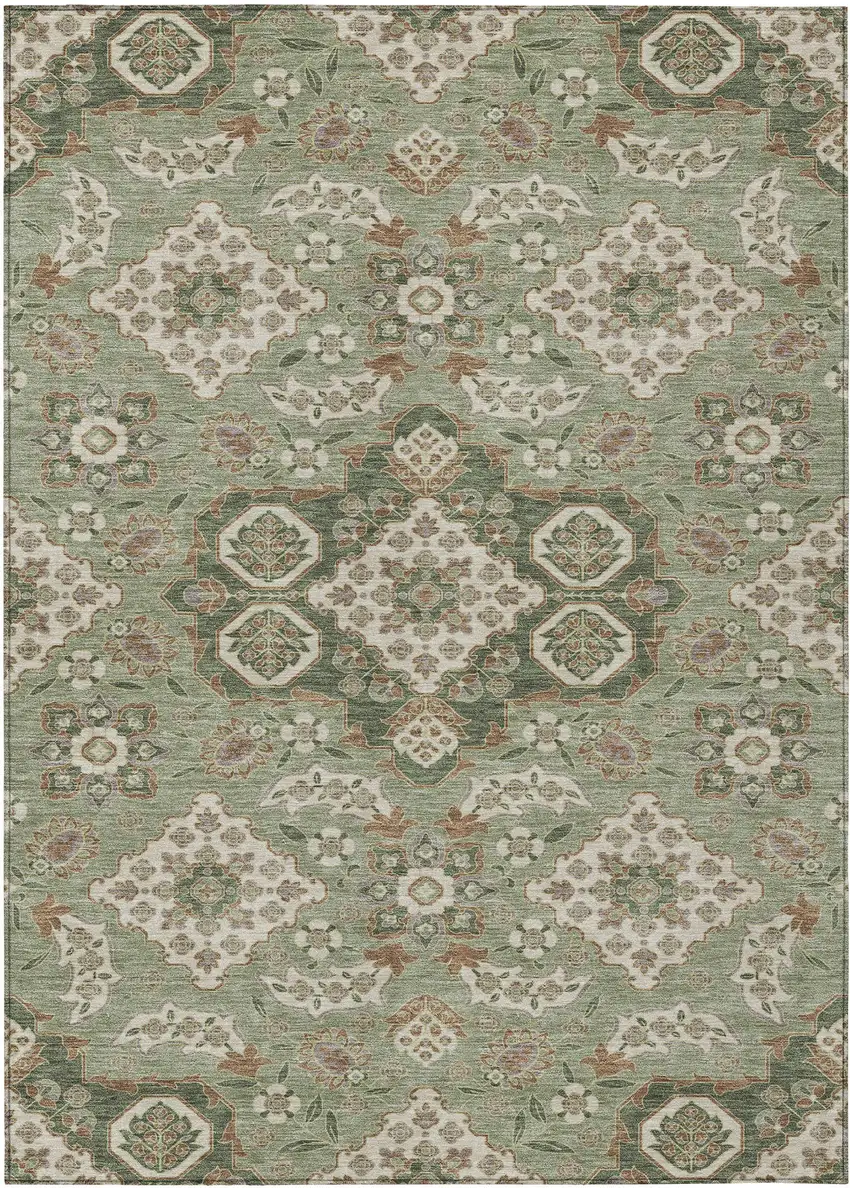 Sage Copper And Ivory Medallion Washable Indoor Outdoor Area Rug Photo 1