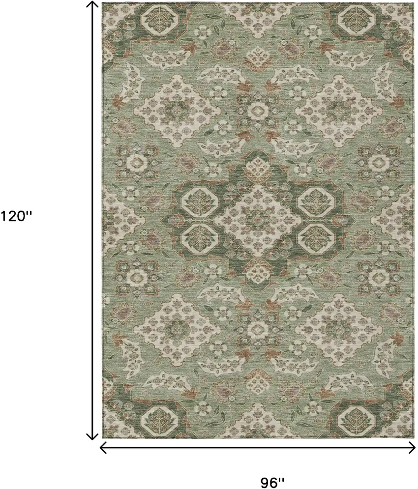 Sage Copper And Ivory Medallion Washable Indoor Outdoor Area Rug Photo 9