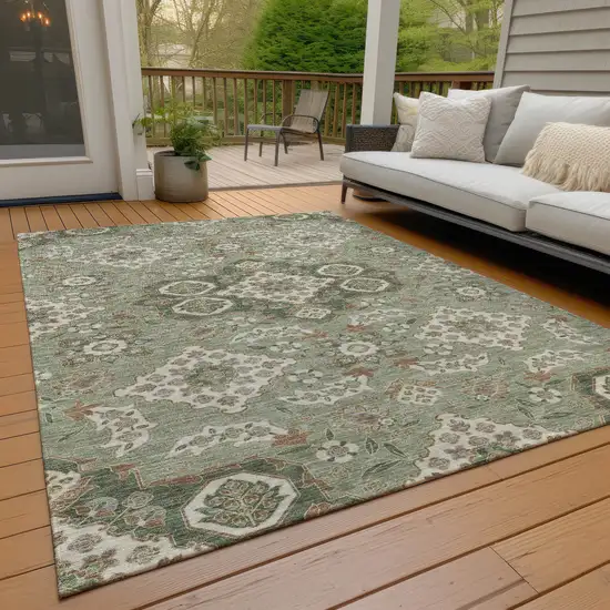 Sage Copper And Ivory Medallion Washable Indoor Outdoor Area Rug Photo 8