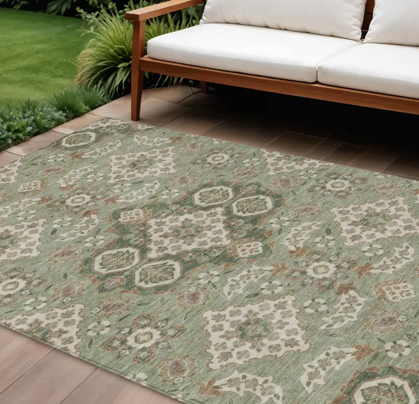 Sage Copper And Ivory Medallion Washable Indoor Outdoor Area Rug Photo 2