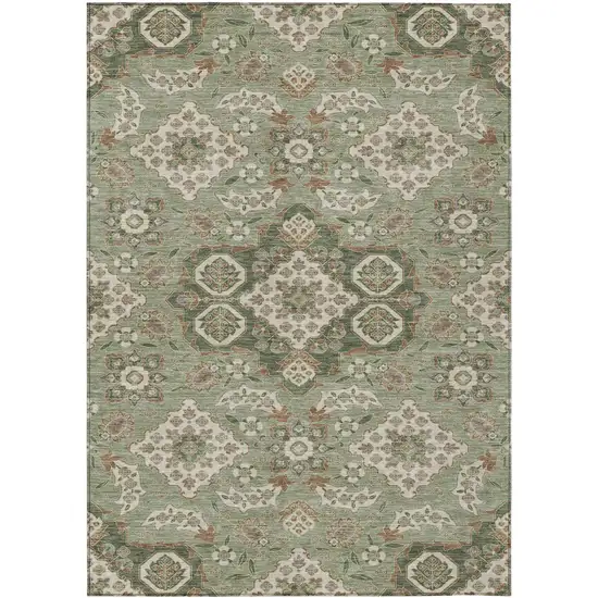 Sage Copper And Ivory Medallion Washable Indoor Outdoor Area Rug Photo 1