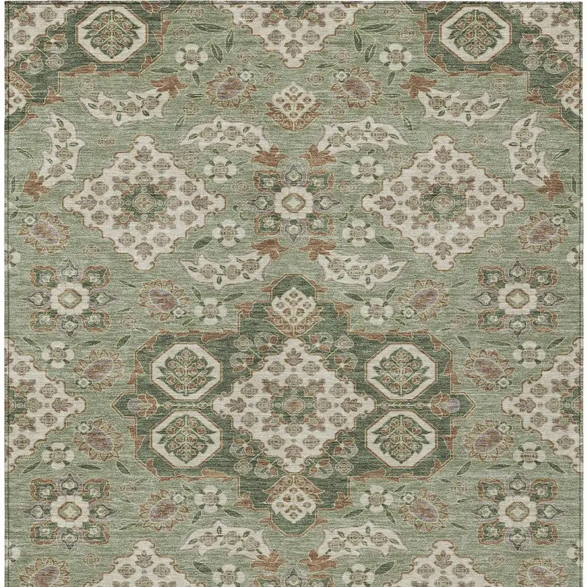 Sage Copper And Ivory Medallion Washable Indoor Outdoor Area Rug Photo 9