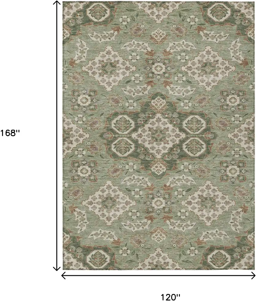 Sage Copper And Ivory Medallion Washable Indoor Outdoor Area Rug Photo 9