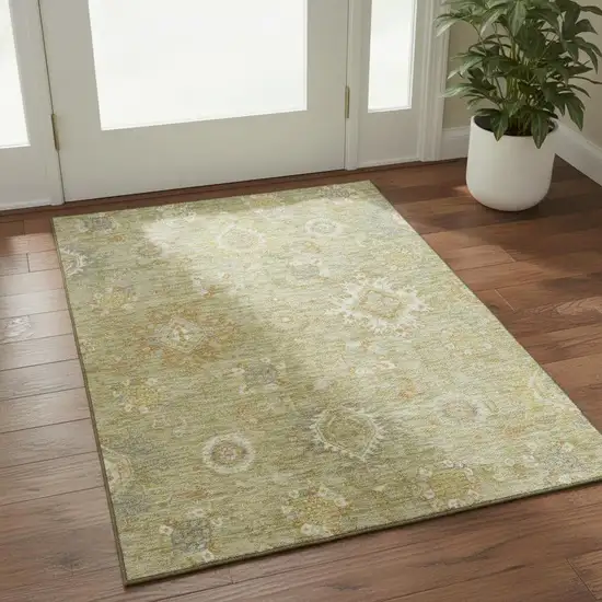 Sage Copper And Ivory Oriental Washable Area Rug With UV Protection Photo 2