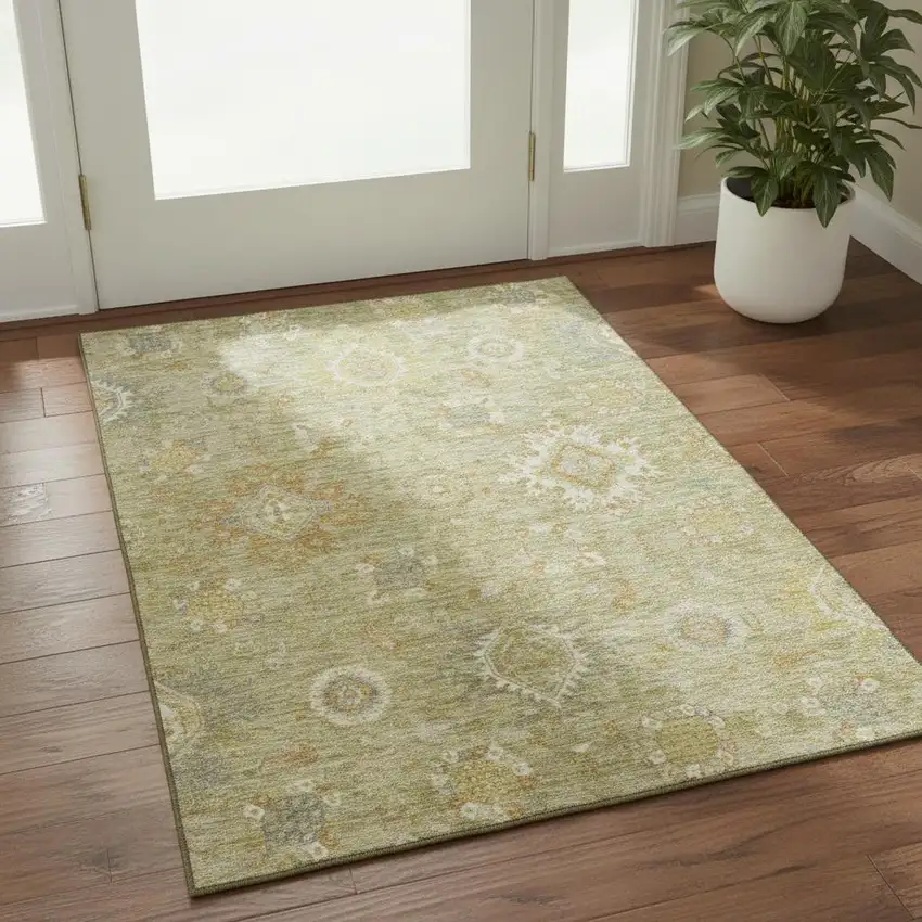 Sage Copper And Ivory Oriental Washable Area Rug With UV Protection Photo 2