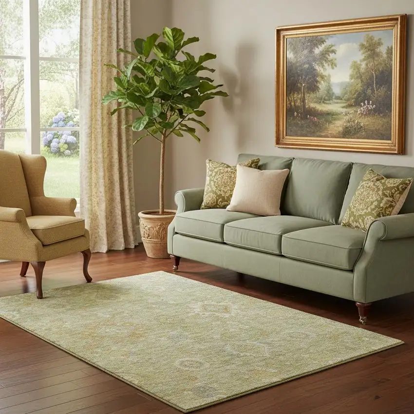 Sage Copper And Ivory Oriental Washable Area Rug With UV Protection Photo 2