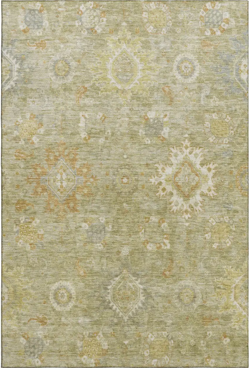 Sage Copper And Ivory Oriental Washable Area Rug With UV Protection Photo 1