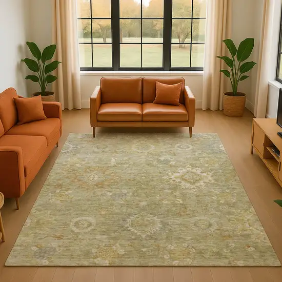 Sage Copper And Ivory Oriental Washable Area Rug With UV Protection Photo 5