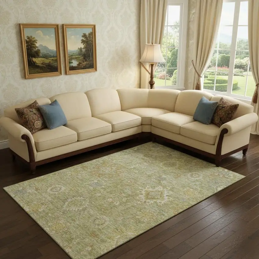 Sage Copper And Ivory Oriental Washable Area Rug With UV Protection Photo 2