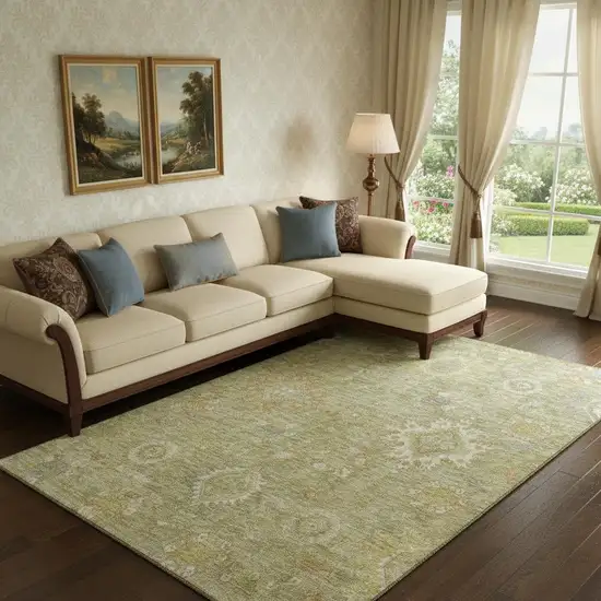 Sage Copper And Ivory Oriental Washable Area Rug With UV Protection Photo 2