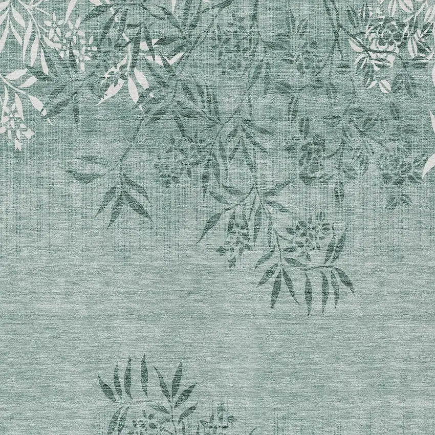 Sage Fern Green And Ivory Floral Washable Indoor Outdoor Area Rug Photo 6