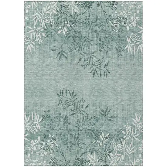 Sage Fern Green And Ivory Floral Washable Indoor Outdoor Area Rug Photo 2