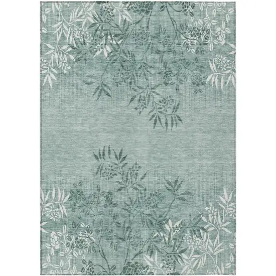 Sage Fern Green And Ivory Floral Washable Indoor Outdoor Area Rug Photo 2