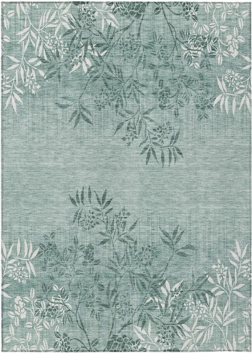 Sage Fern Green And Ivory Floral Washable Indoor Outdoor Area Rug Photo 2