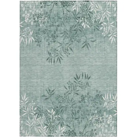 Sage Fern Green And Ivory Floral Washable Indoor Outdoor Area Rug Photo 7