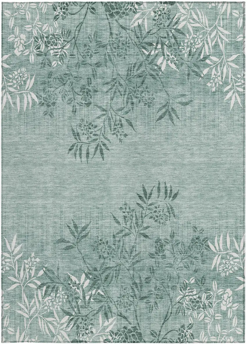 Sage Fern Green And Ivory Floral Washable Indoor Outdoor Area Rug Photo 7
