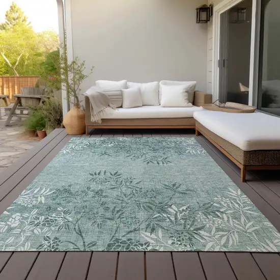Sage Fern Green And Ivory Floral Washable Indoor Outdoor Area Rug Photo 8