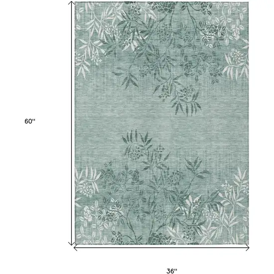 Sage Fern Green And Ivory Floral Washable Indoor Outdoor Area Rug Photo 3